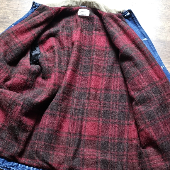 1980's Polo Barn Chore Denim Jacket - Wool Liner - Mens L - Picture 2 of 8